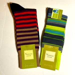 Vannucci Couture 2 pairs of Bamboo Blend Stpipe Multi colored Socks sz 10-13